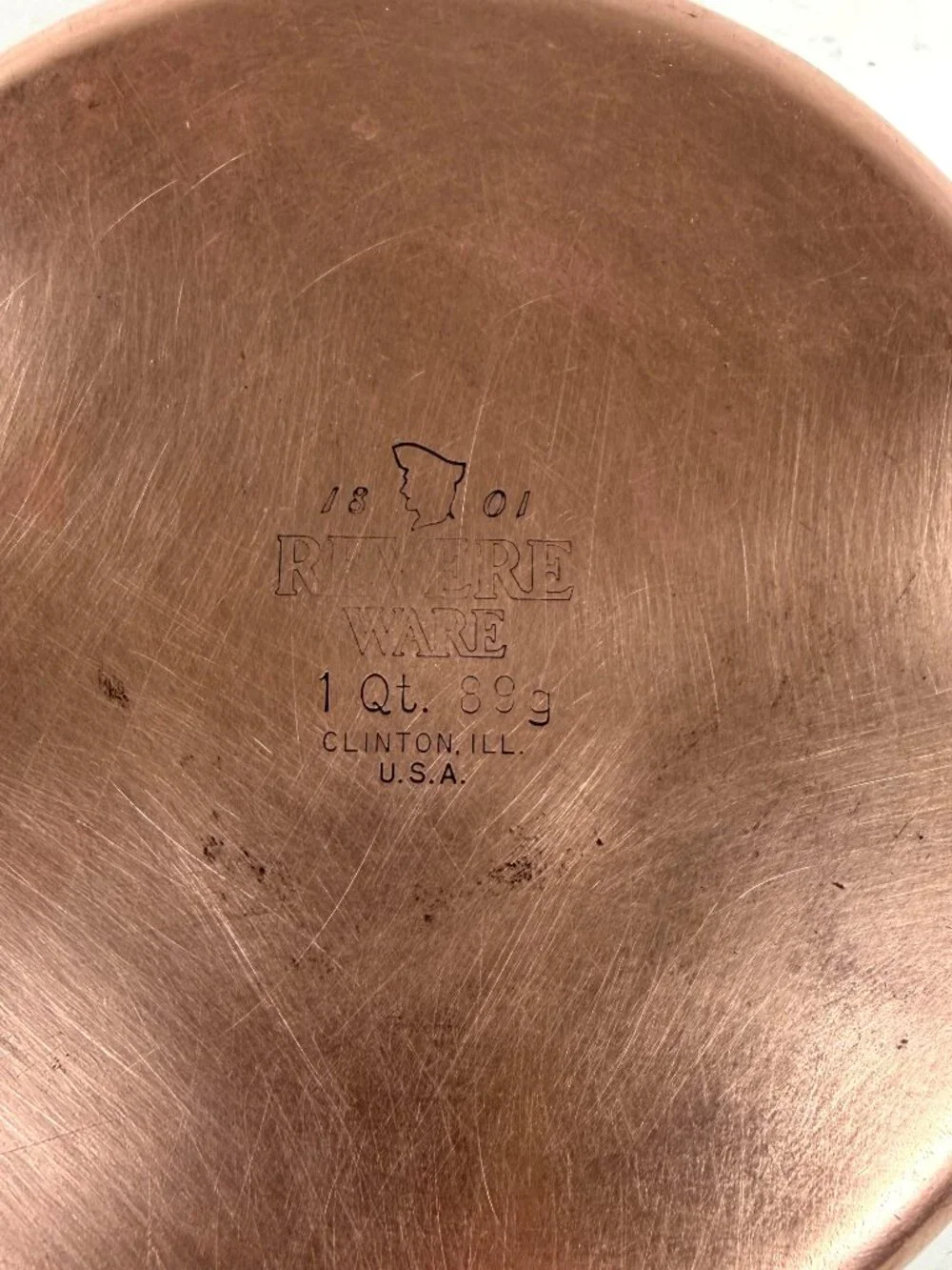 Revere Ware 1 Qt Copper Bottom Saucepan & Lid Clinton IL USA Vintage Stainless S
